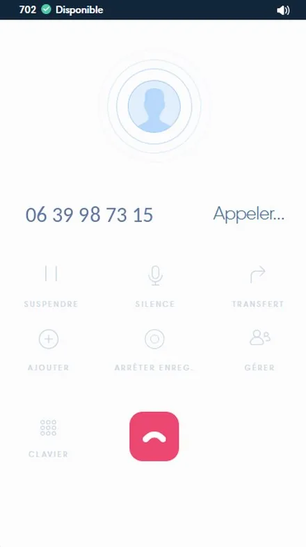 Appel sortant depuis le webphone Kavkom, données de démonstration